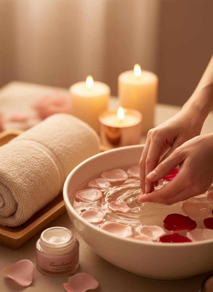 Manicura spa relajante con pétalos de rosa - Bella Art Studio